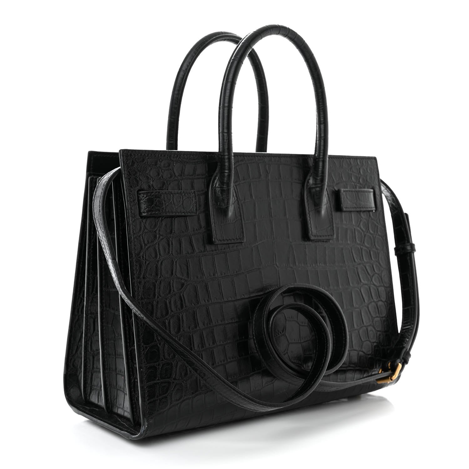 Saint Laurent Calfskin Crocodile Embossed Baby Sac De Jour Black 3 of 11