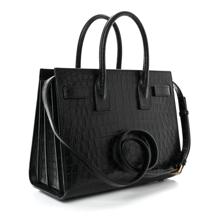 Saint Laurent Calfskin Crocodile Embossed Baby Sac De Jour Black 3 of 11