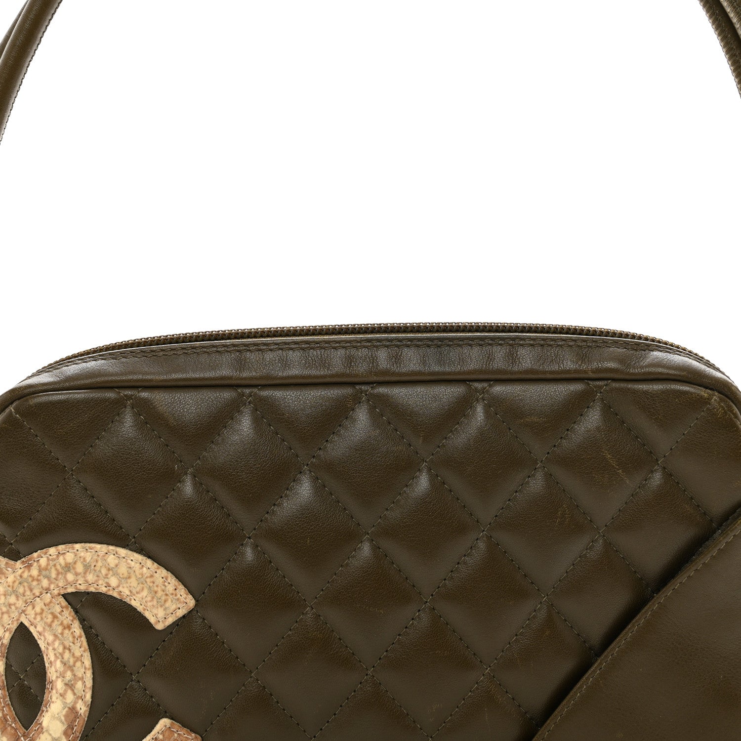 Chanel Calfskin Python Quilted Cambon CC Pochette Khaki 8 of 12