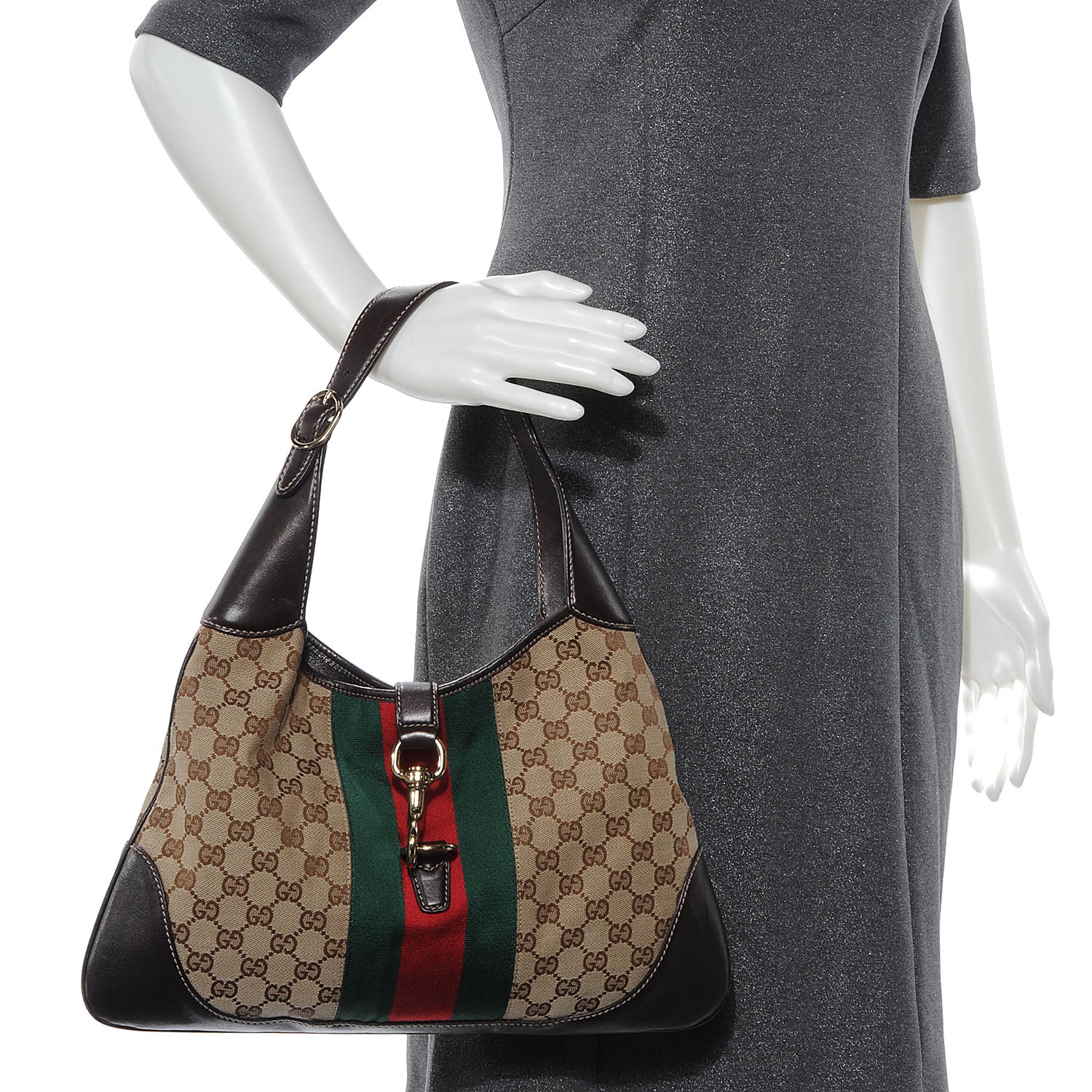 Gucci Monogram Web Jackie O Bouvier Hobo Dark Brown 2 of 7