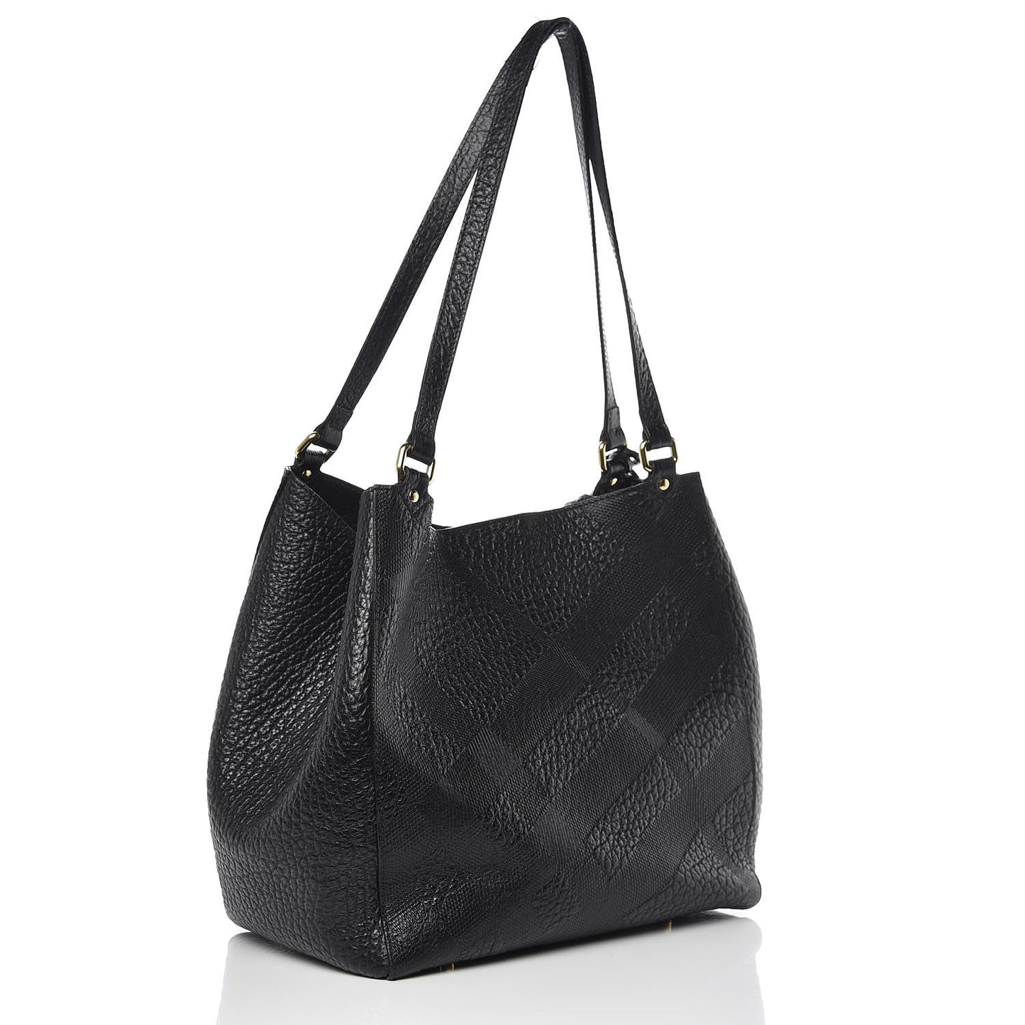 Signature Grain Calfskin Check Embossed Small Canterbury Tote Black
