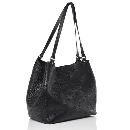 Burberry Signature Grain Calfskin Check Embossed Small Canterbury Tote Black 4 of 15