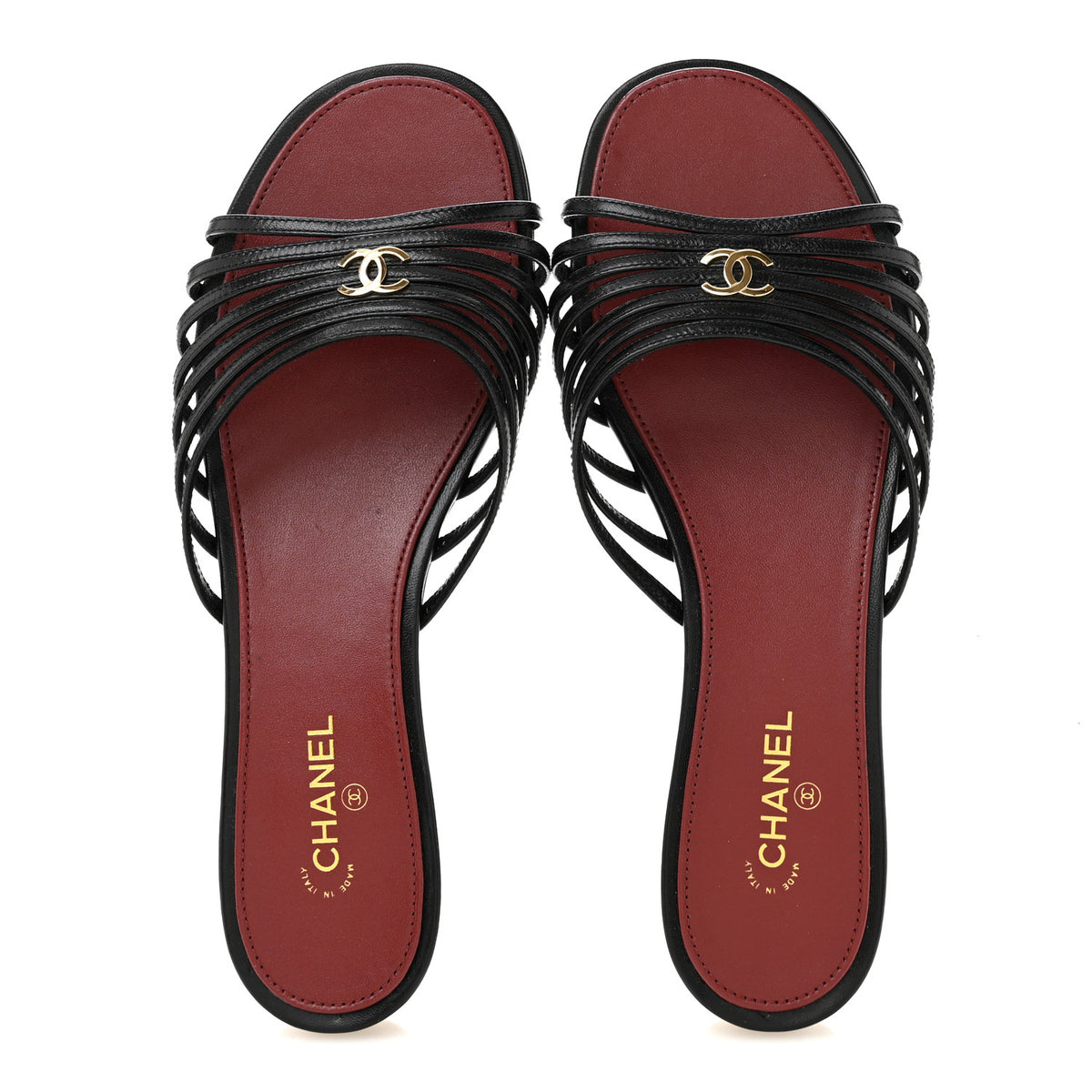 Chanel Goatskin CC Sandals 38.5 Black 2 of 8