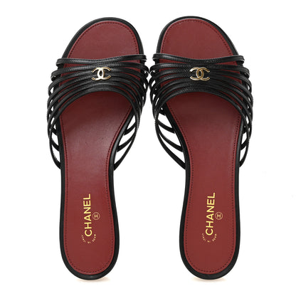 Chanel Goatskin CC Sandals 38.5 Black 2 of 8
