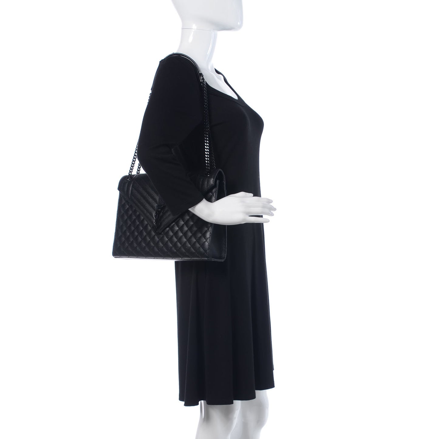 Grain De Poudre Textured Mixed Matelasse Large Triquilt Monogram Monochrome Satchel Black