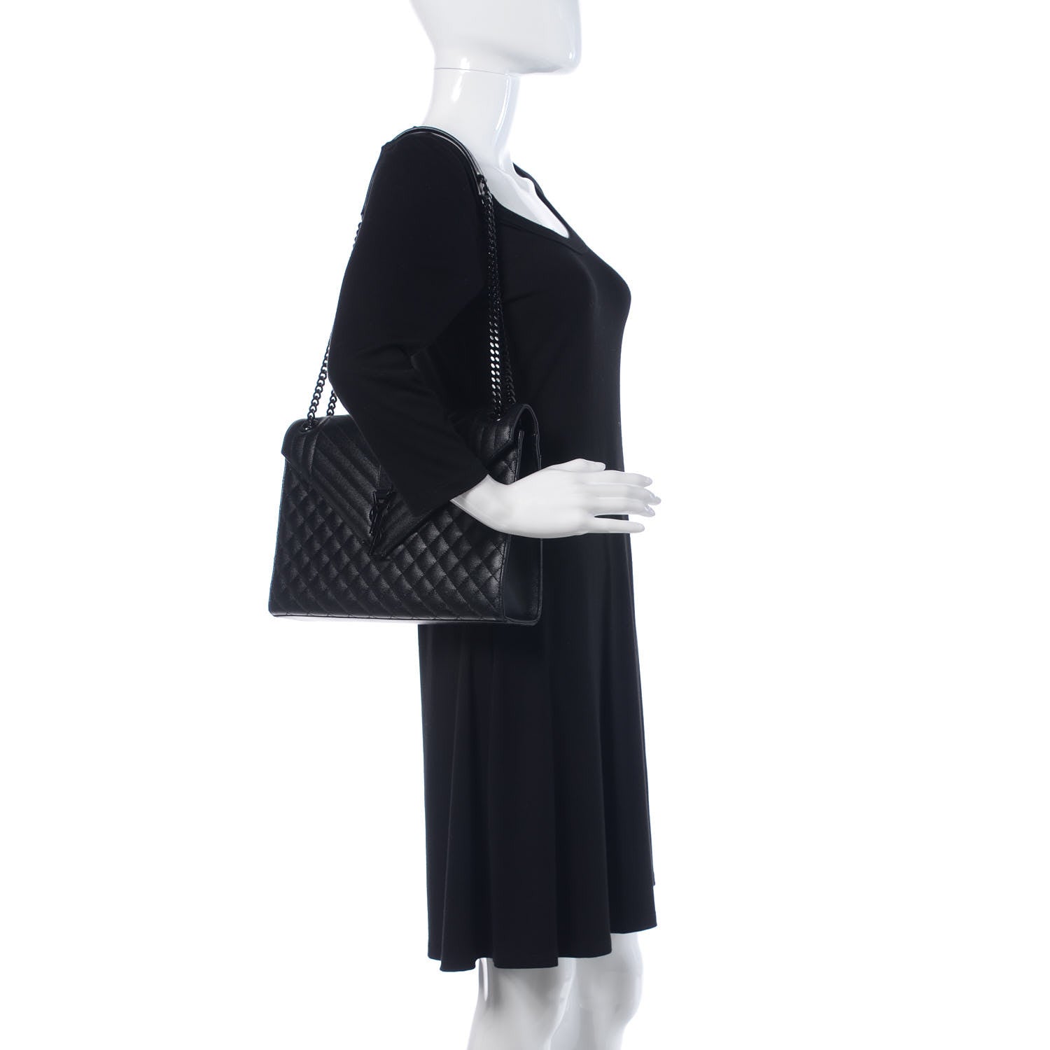 Saint Laurent Grain De Poudre Textured Mixed Matelasse Large Triquilt Monogram Monochrome Satchel Black 2 of 10