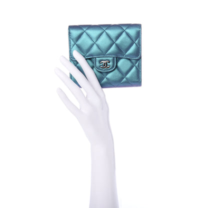 Chanel Iridescent Lambskin Quilted Small Compact Wallet Turquoise 2 of 9