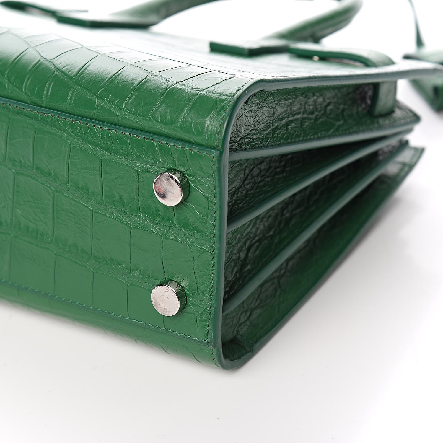 Saint Laurent Calfskin Crocodile Embossed Nano Sac De Jour Green 9 of 10