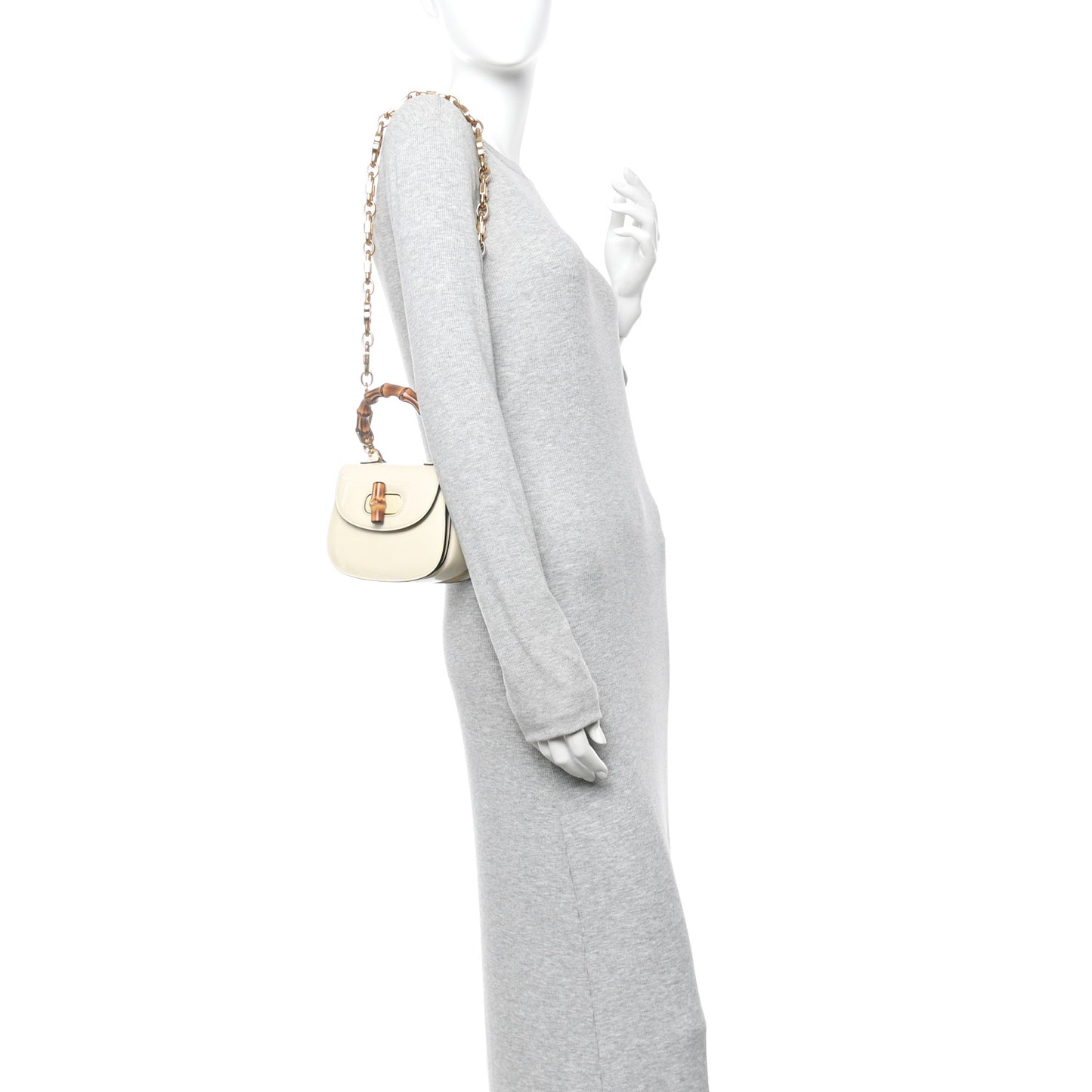 Patent Crystal Mini Bamboo 1947 Top Handle Chain Bag White