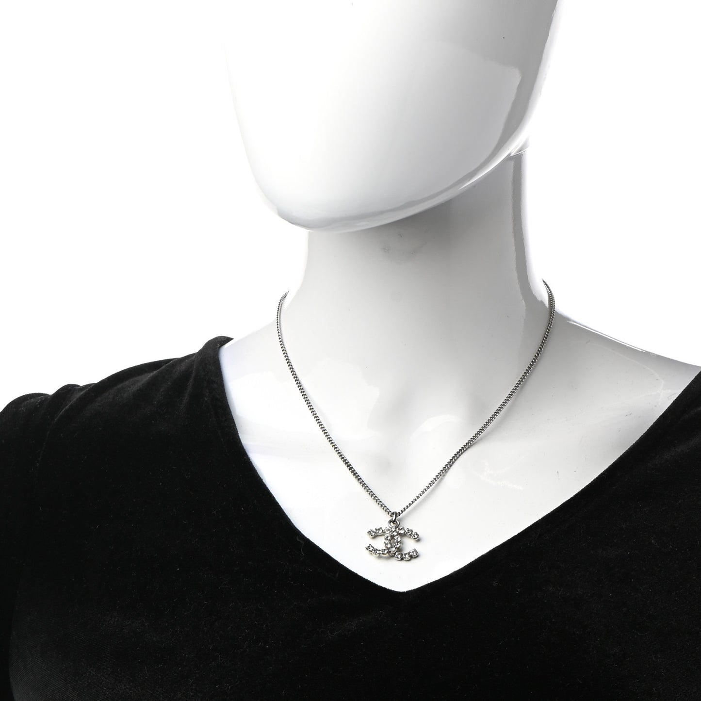 Crystal CC Pendant Necklace Silver