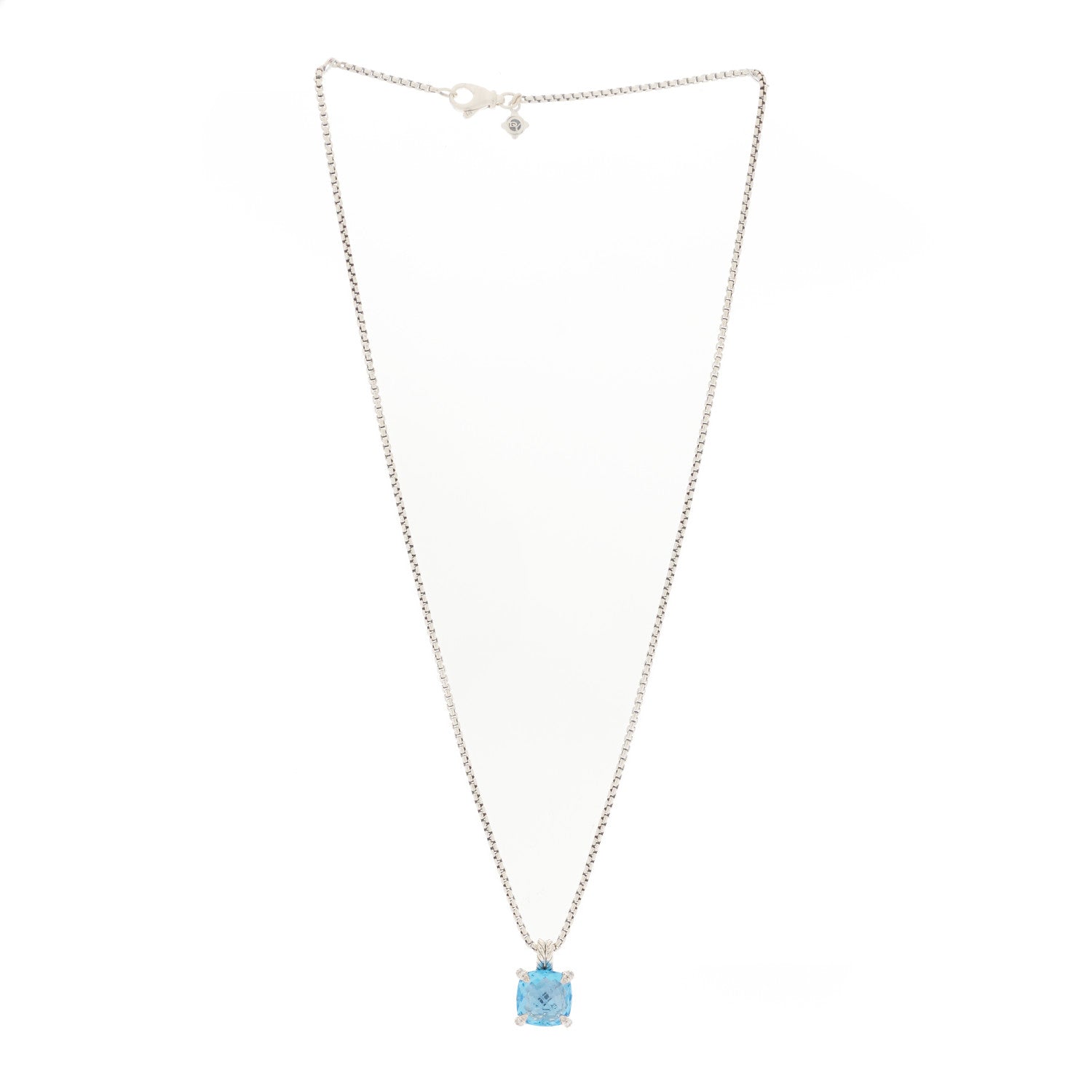 David Yurman Sterling Silver Diamond Blue Topaz 11mm Chatelaine Pendant Necklace 3 of 4