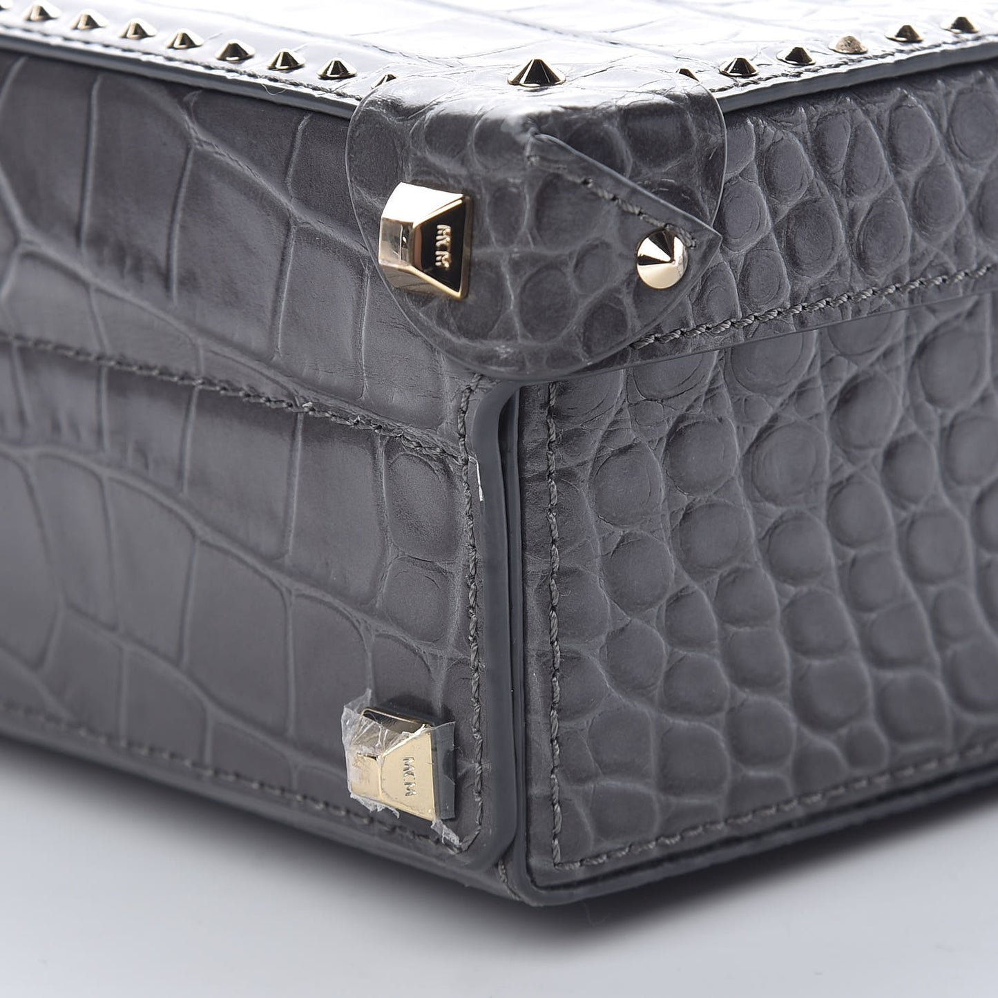 Calfskin Crocodile Embossed Small Berlin Crossbody Charcoal