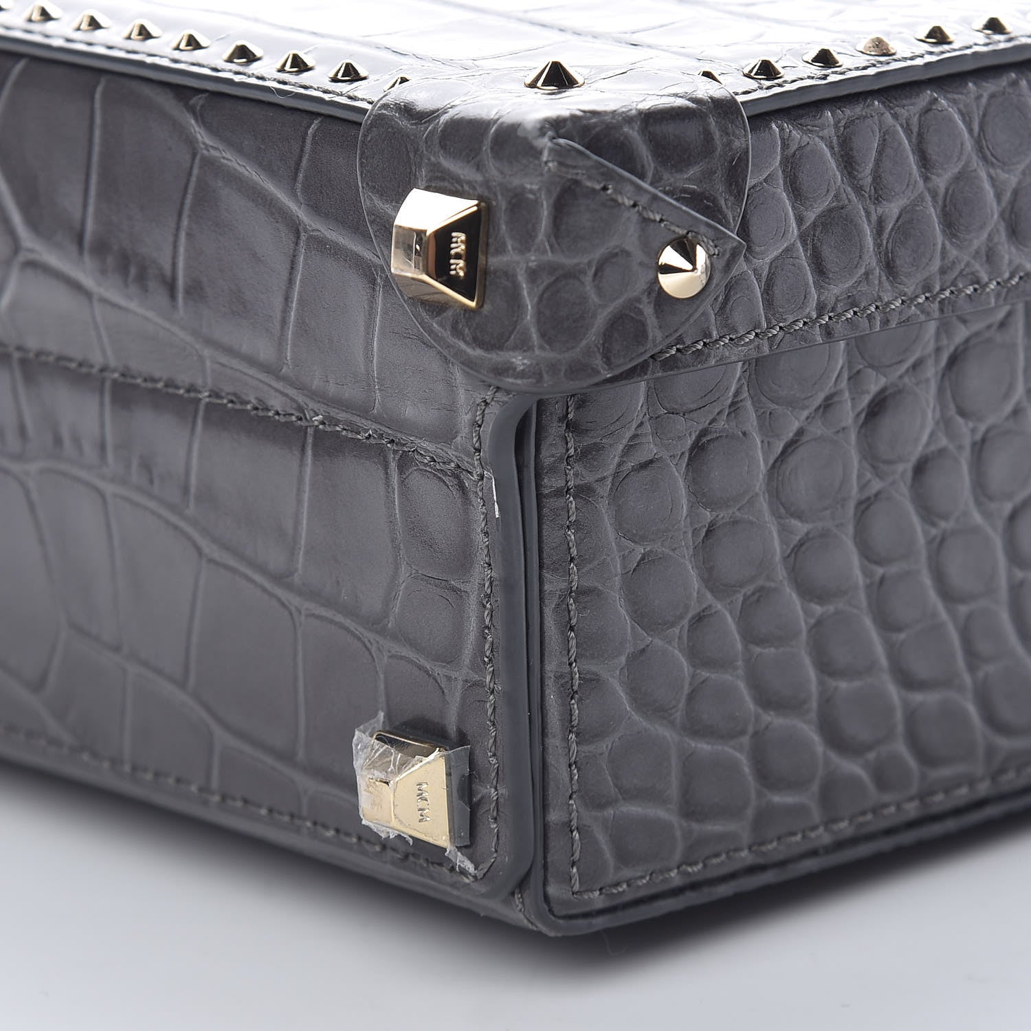 MCM Calfskin Crocodile Embossed Small Berlin Crossbody Charcoal 10 of 11