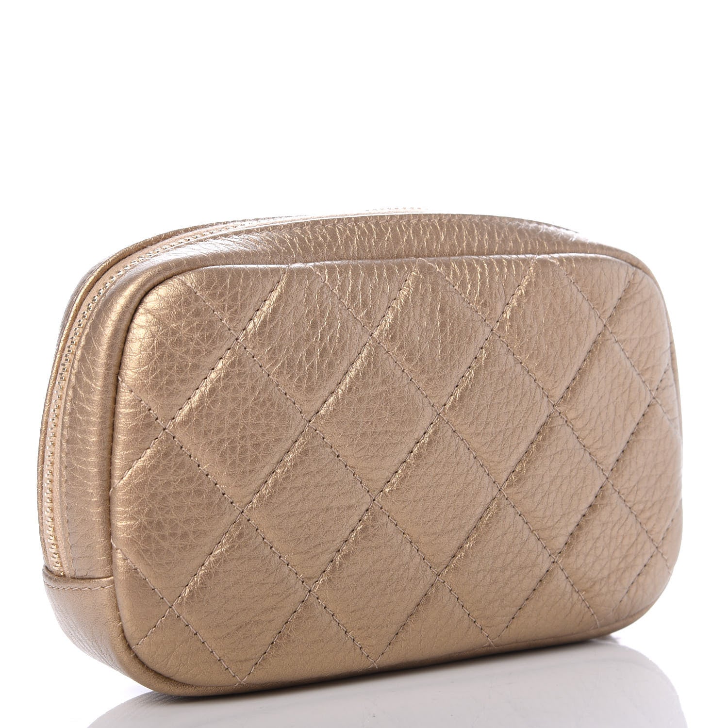 Chanel Metallic Calfskin Quilted Small Curvy Pouch Cosmetic Case Gold 3 of 7