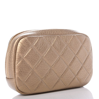Chanel Metallic Calfskin Quilted Small Curvy Pouch Cosmetic Case Gold 3 of 7