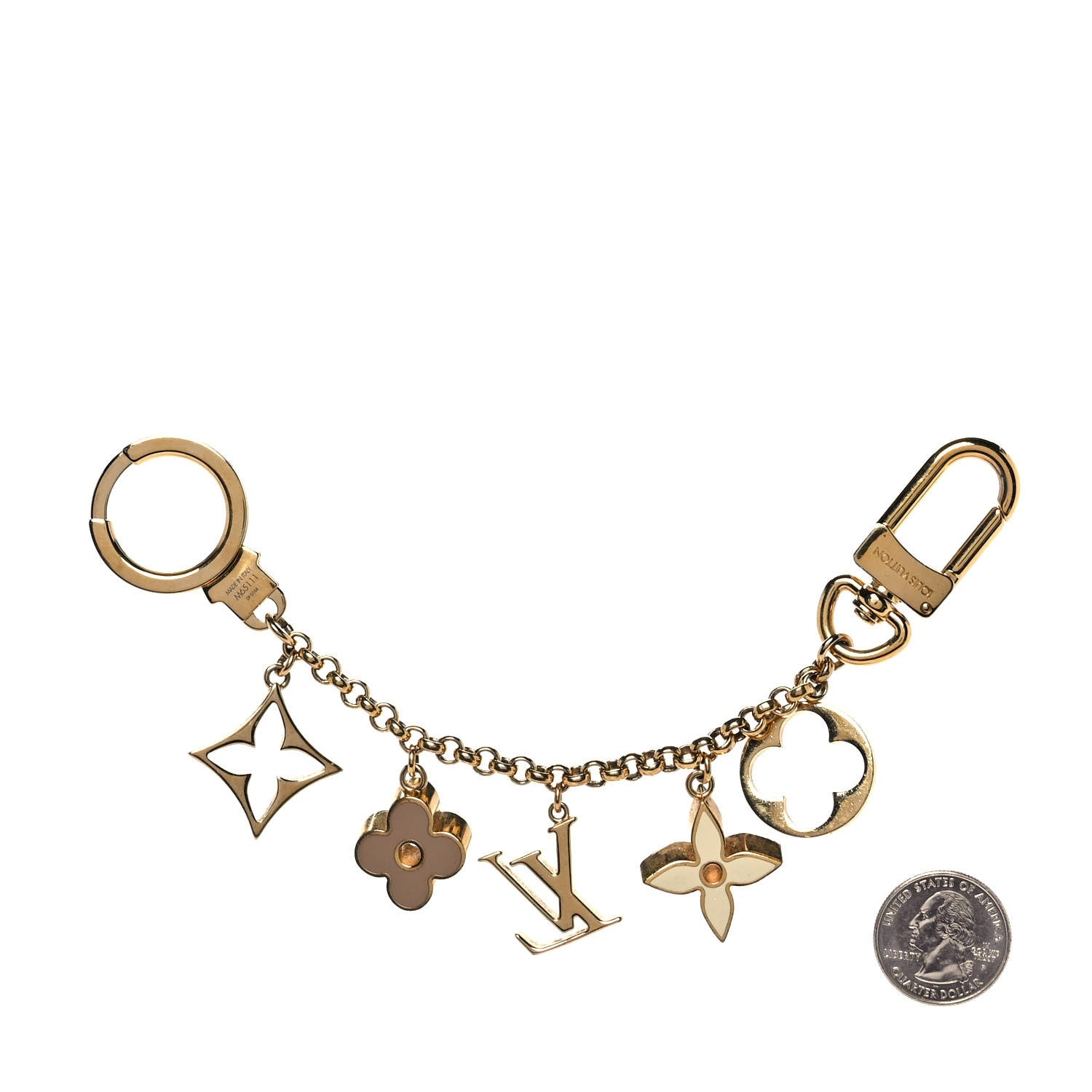 Louis Vuitton Brass Enamel Fleur De Monogram Bag Charm Chain Gold 2 of 4