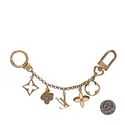 Louis Vuitton Brass Enamel Fleur De Monogram Bag Charm Chain Gold 2 of 4