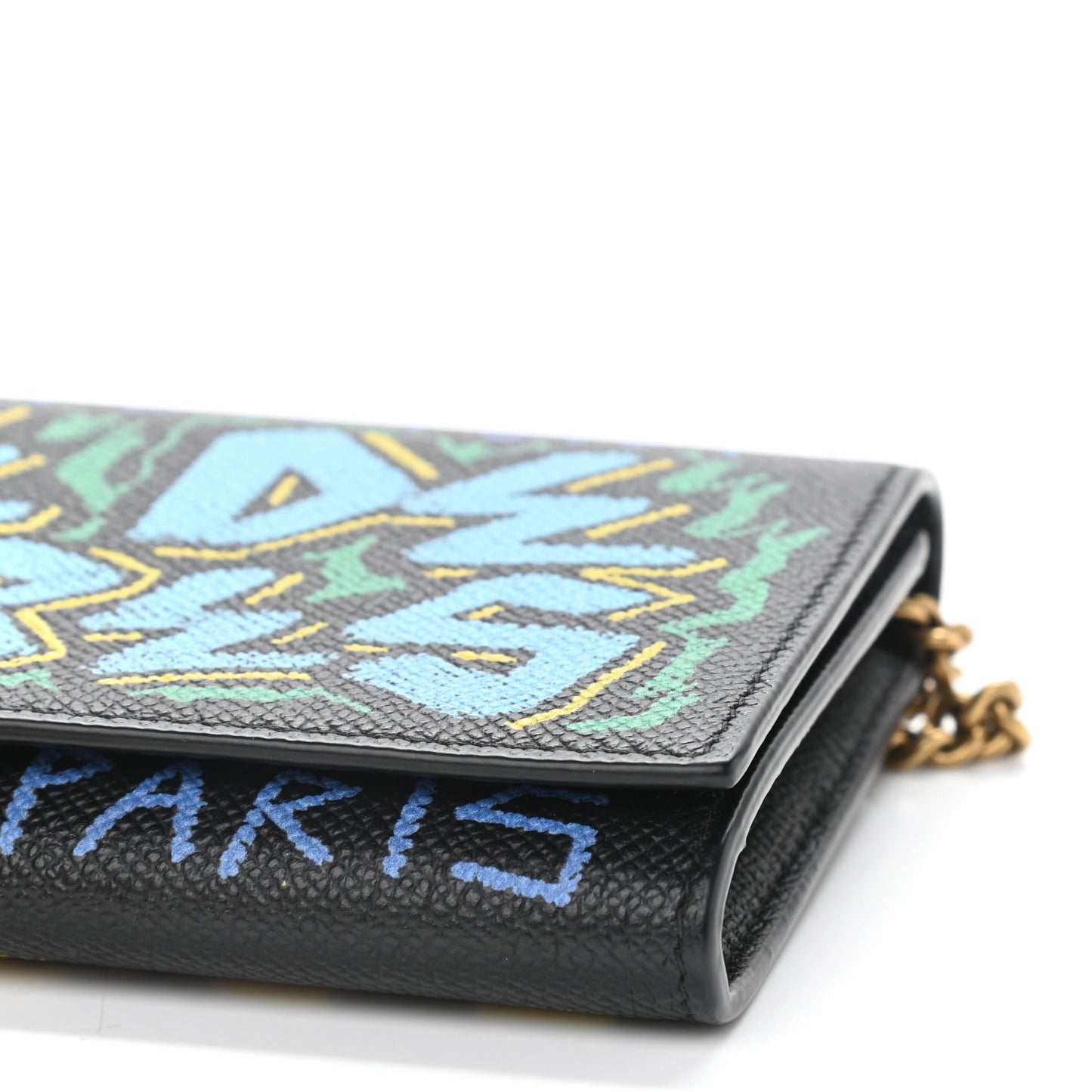 Signature Grained Calfskin Graffiti BB Chain Wallet Black Multicolor