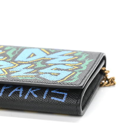 Balenciaga Signature Grained Calfskin Graffiti BB Chain Wallet Black Multicolor 9 of 10