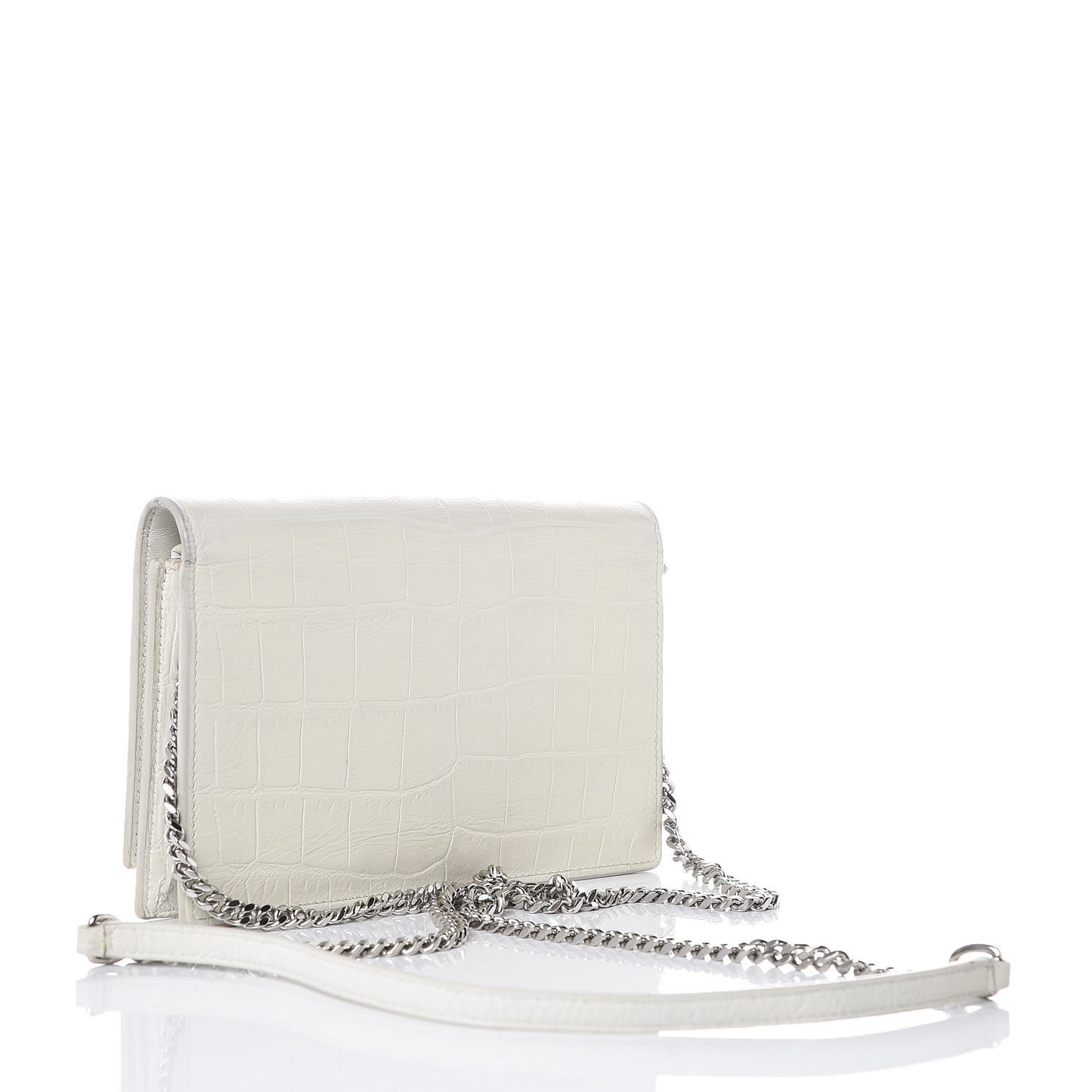 Calfskin Crocodile Embossed Kate Monogram Tassel Chain Wallet Cremasoft