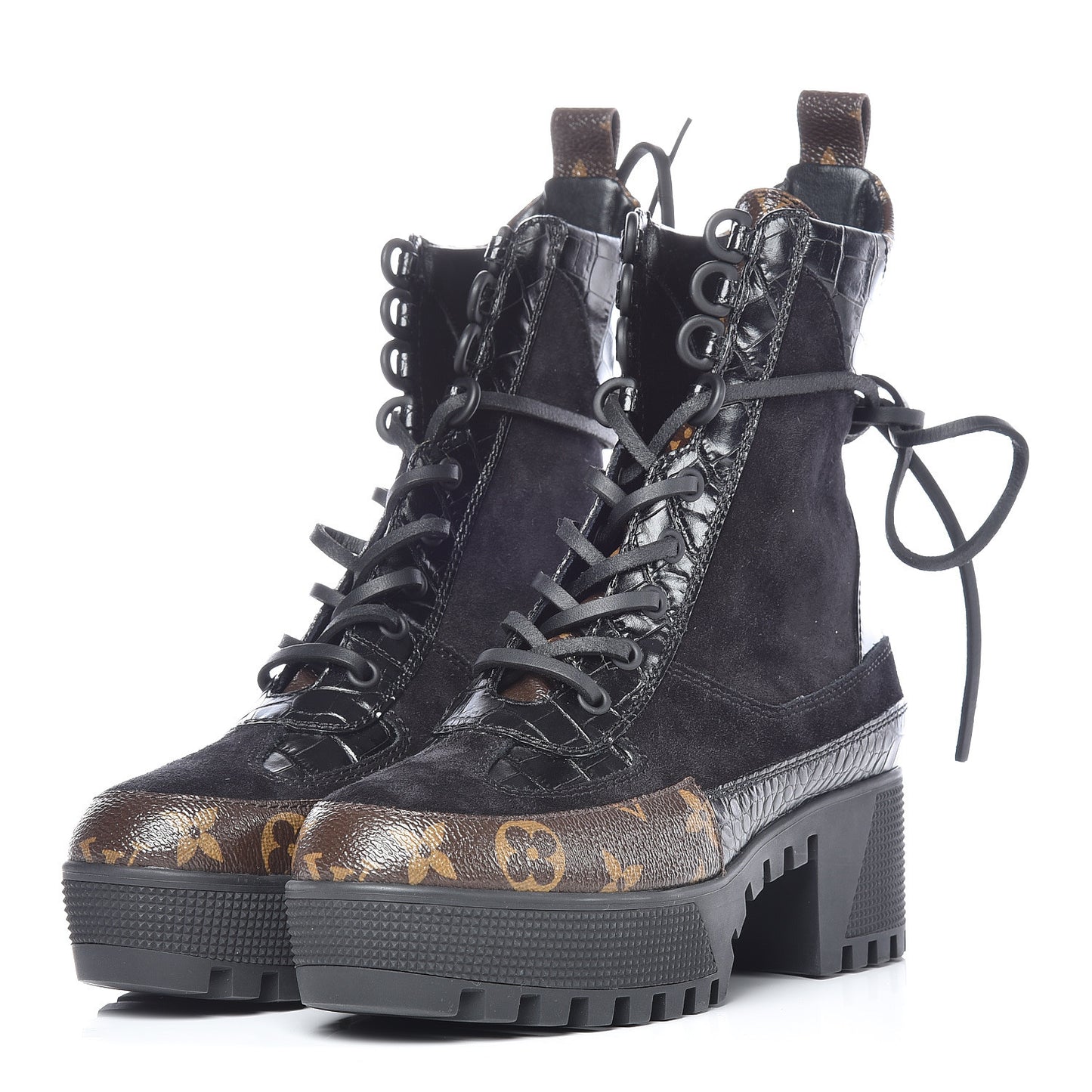 Suede Calfskin Monogram Laureate Platform Desert Boots 35.5 Black