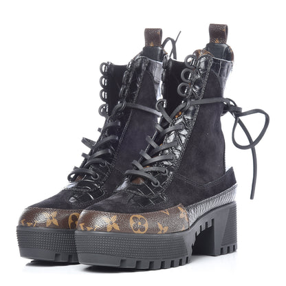 Louis Vuitton Suede Calfskin Monogram Laureate Platform Desert Boots 35.5 Black 3 of 8