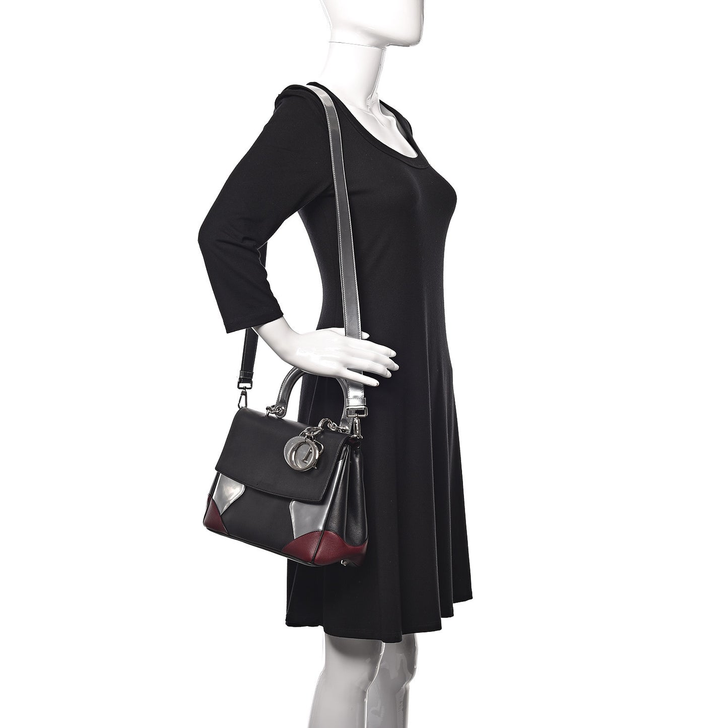 Metallic Patent Smooth Calfskin Small Tri-Color Be Dior Flap Black Silver