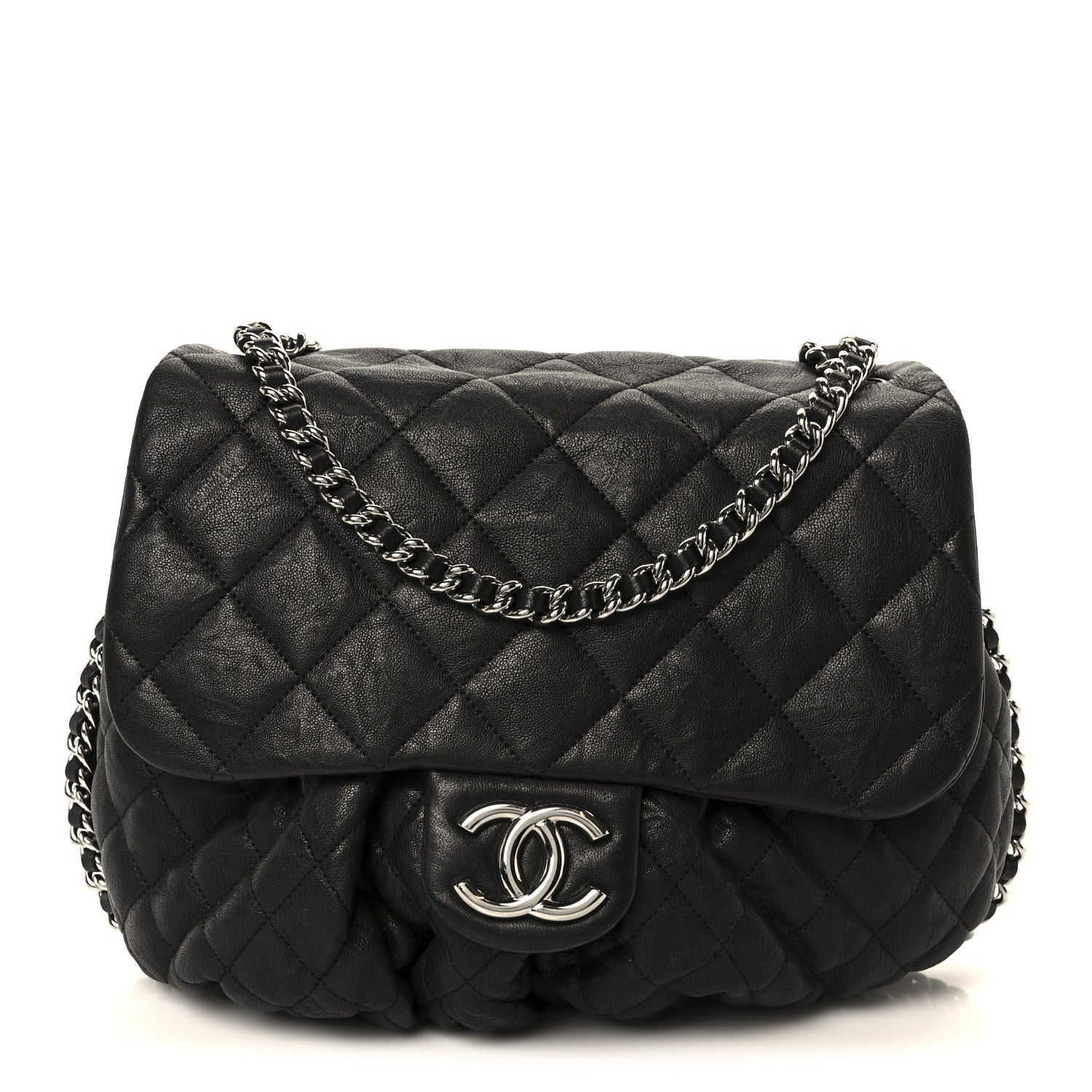 Chanel Washed Lambskin Quilted Large Chain Around Messenger Black 1 of 11