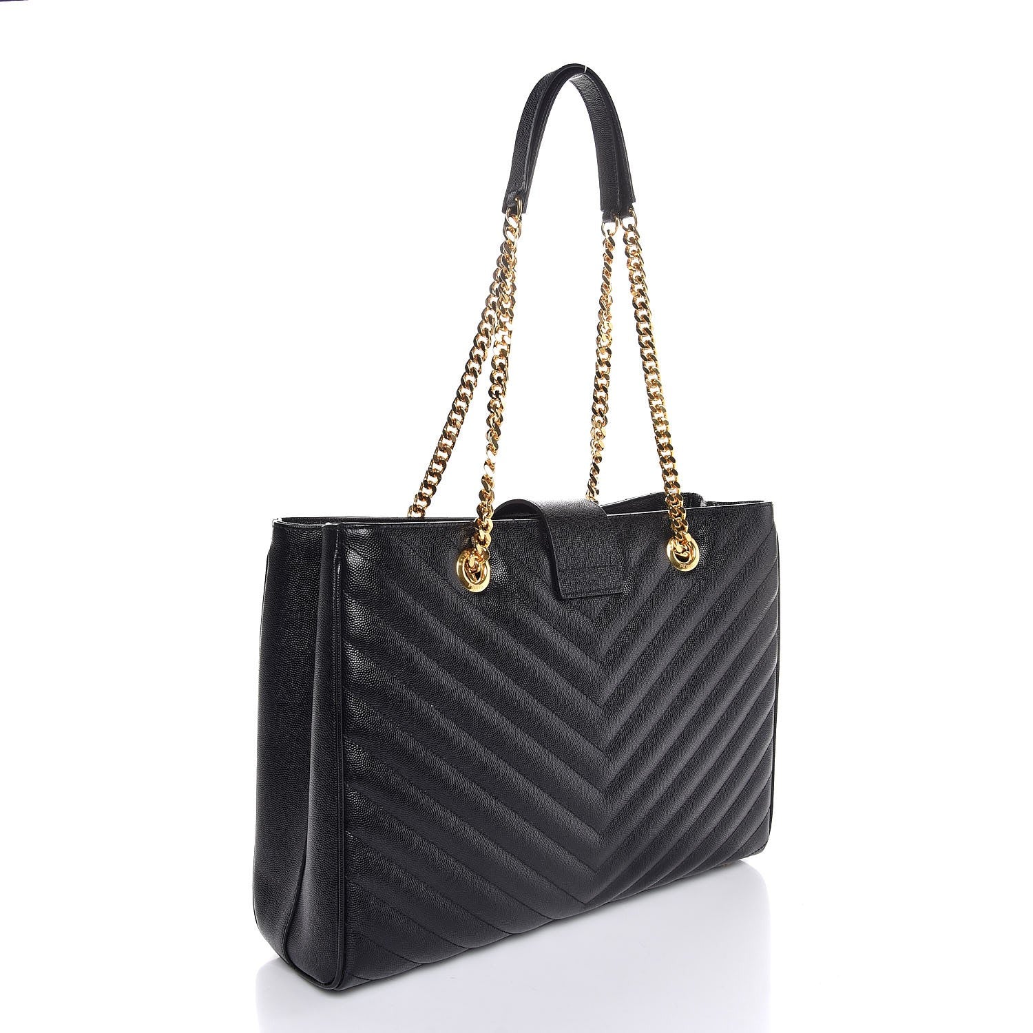 Saint Laurent Grain De Poudre Matelasse Chevron Monogram Shopping Bag Black 3 of 7