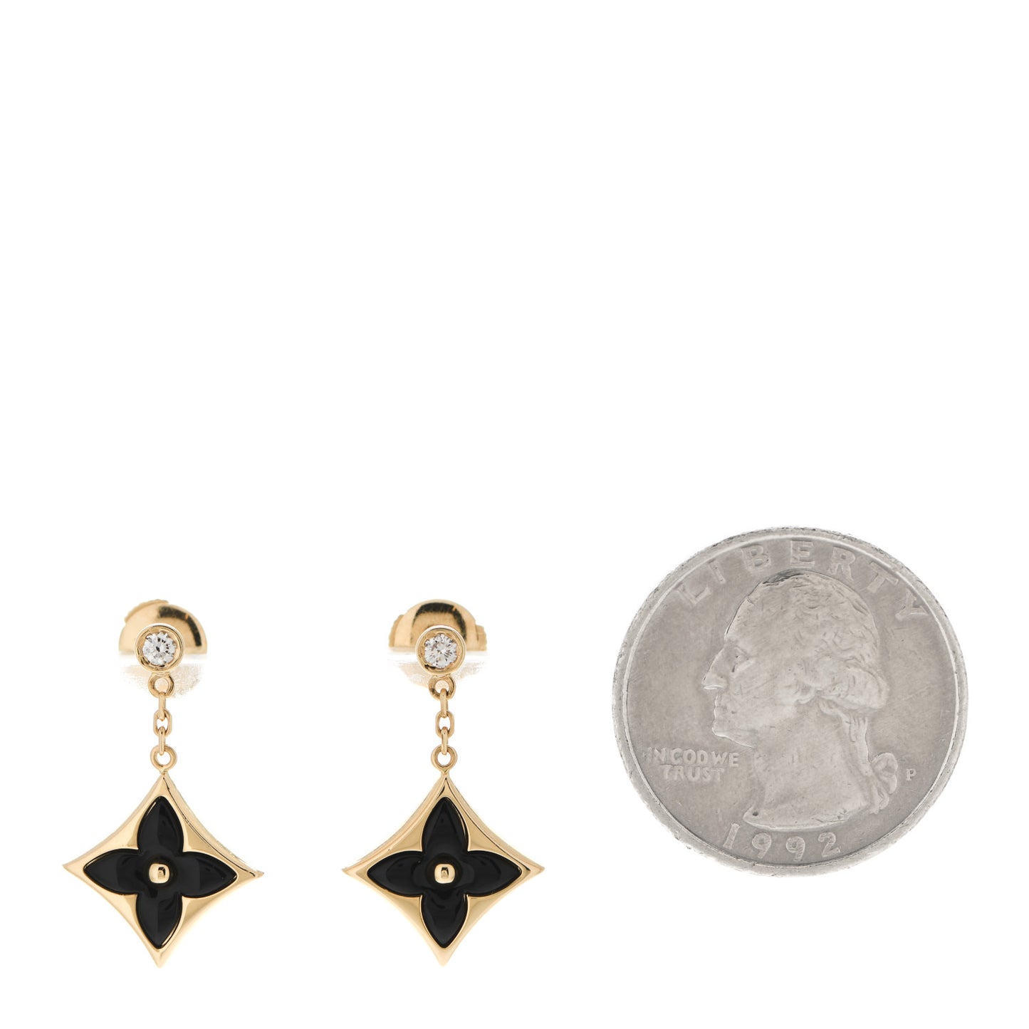 18K Yellow Gold Diamond Onyx Color Blossom BB Star Earrings