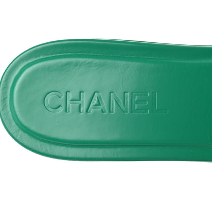 Chanel Calfskin Patent Calfskin Logo Mules 40 Green White 6 of 8