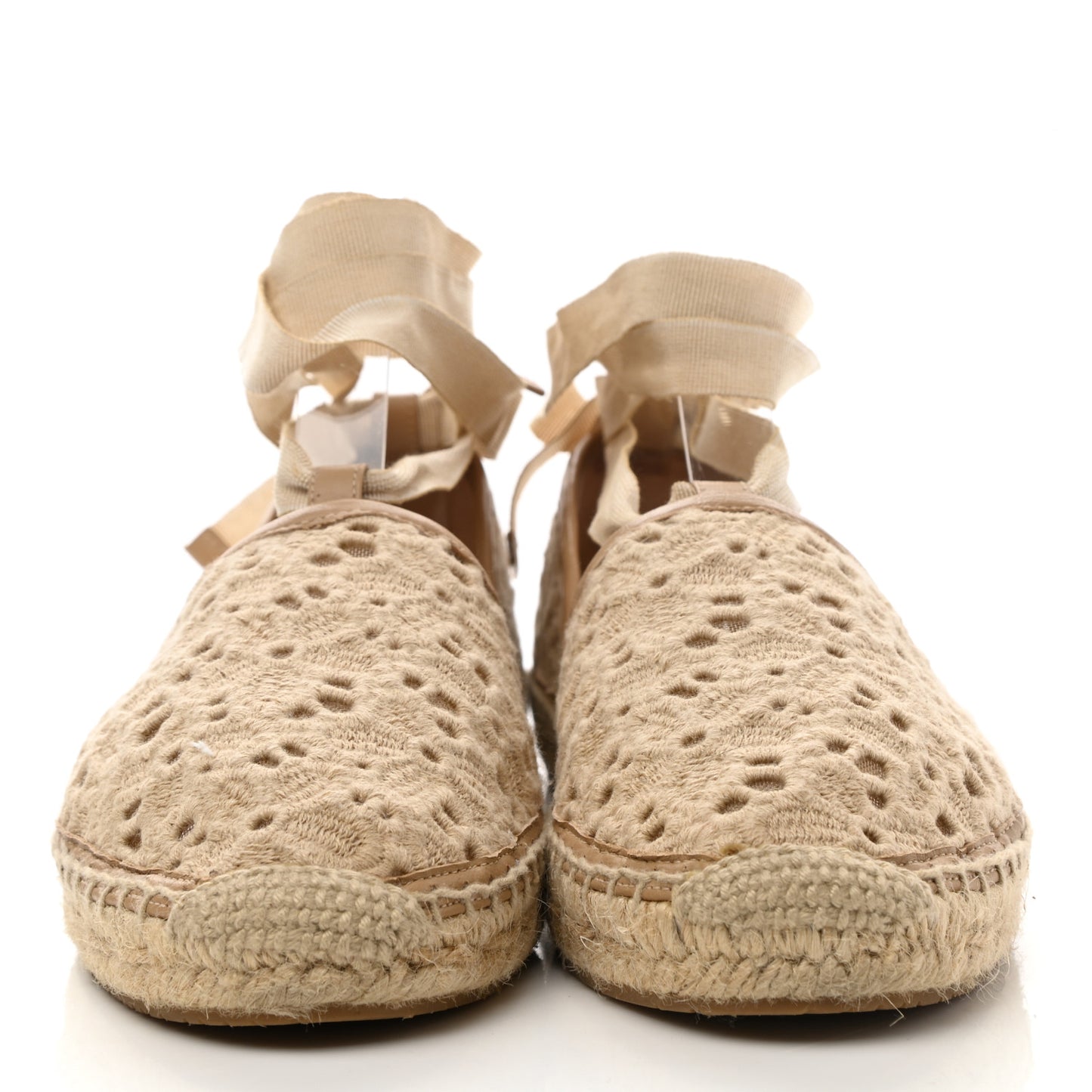 Embroidered Lace Dolphin Espadrille Flats 37.5 Nude
