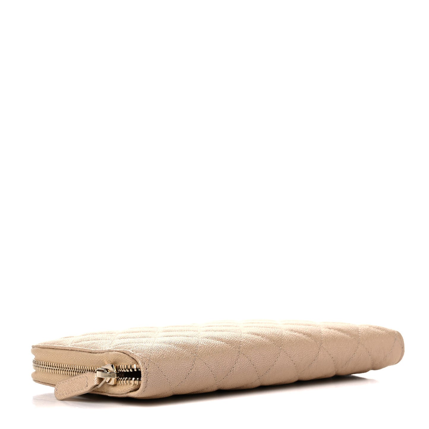 Iridescent Caviar Quilted Large Zip Around Organizer Wallet Beige
