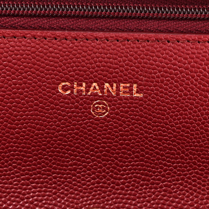 Chanel Shiny Caviar Quilted Turnlock Top Handle Wallet On Chain WOC Red 6 of 11