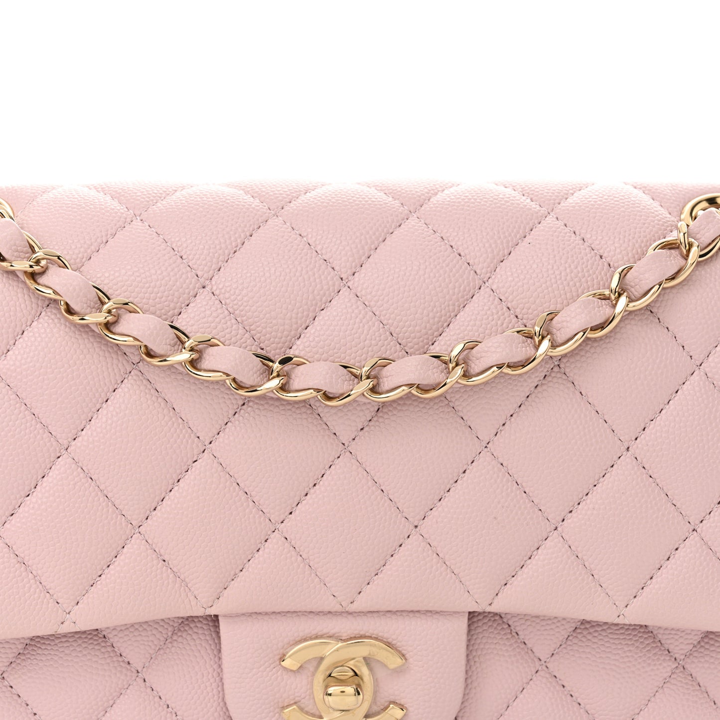 Caviar Quilted Medium Double Flap Light Pink