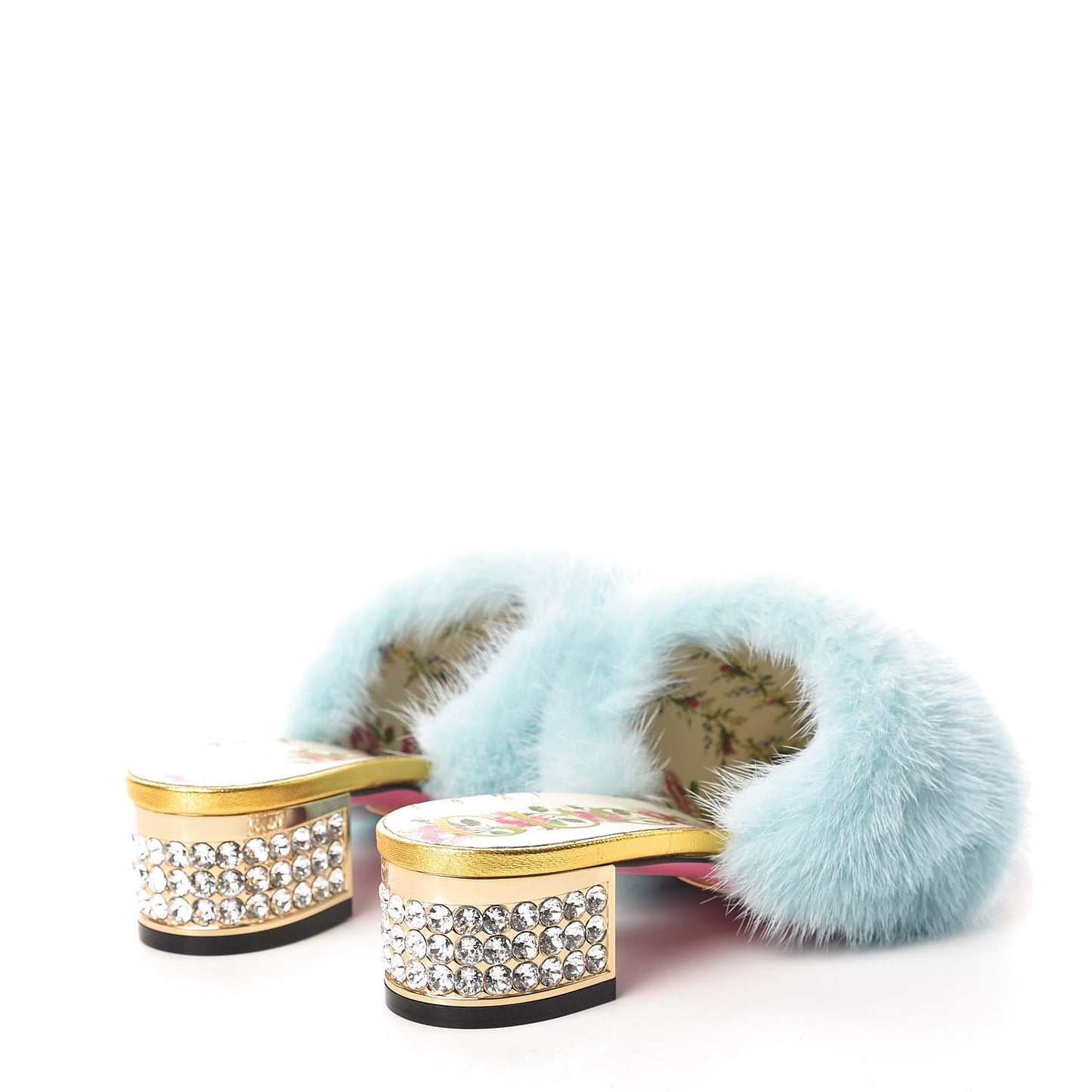 Mink Nappa Crystal Candy Mules 35.5 Vibrant Turquoise Gold