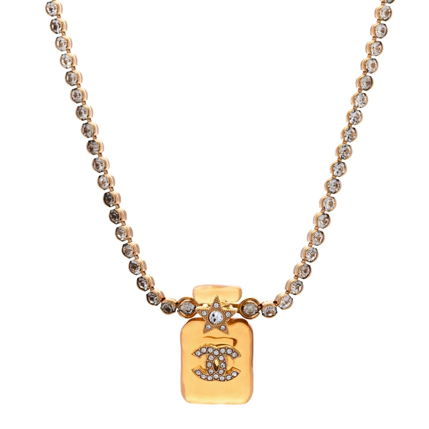 Resin Crystal CC Star Perfume Bottle Necklace Gold