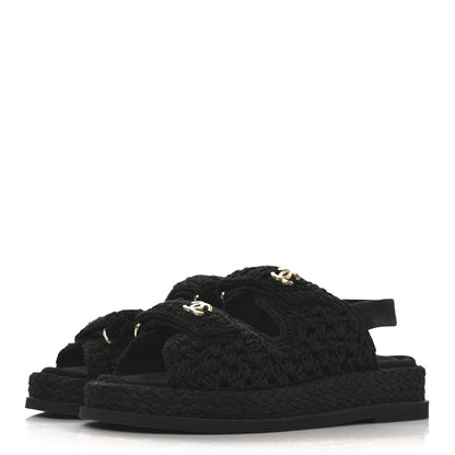 Chanel Crochet Velcro Dad Sandals 36 Black 4 of 9