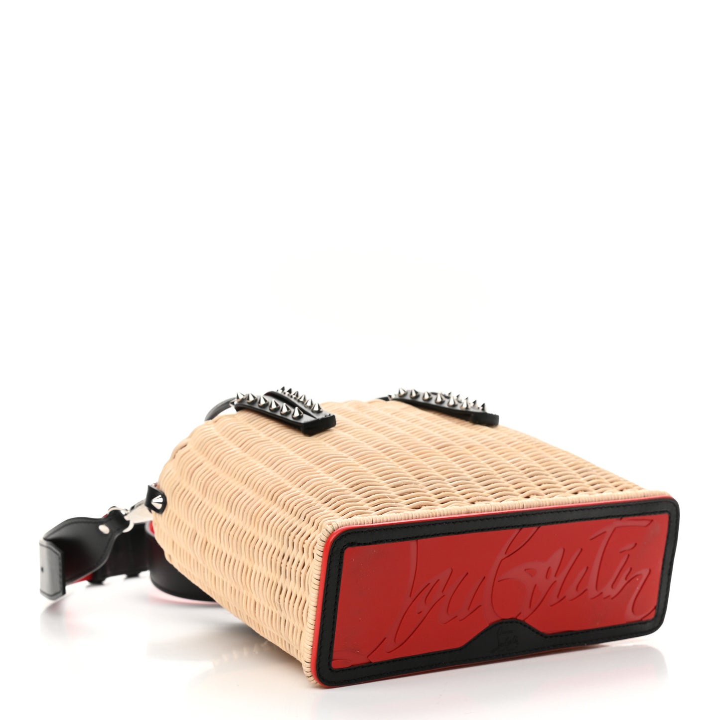 Raffia Calfskin Cabata Mini Spiked Tote Beige
