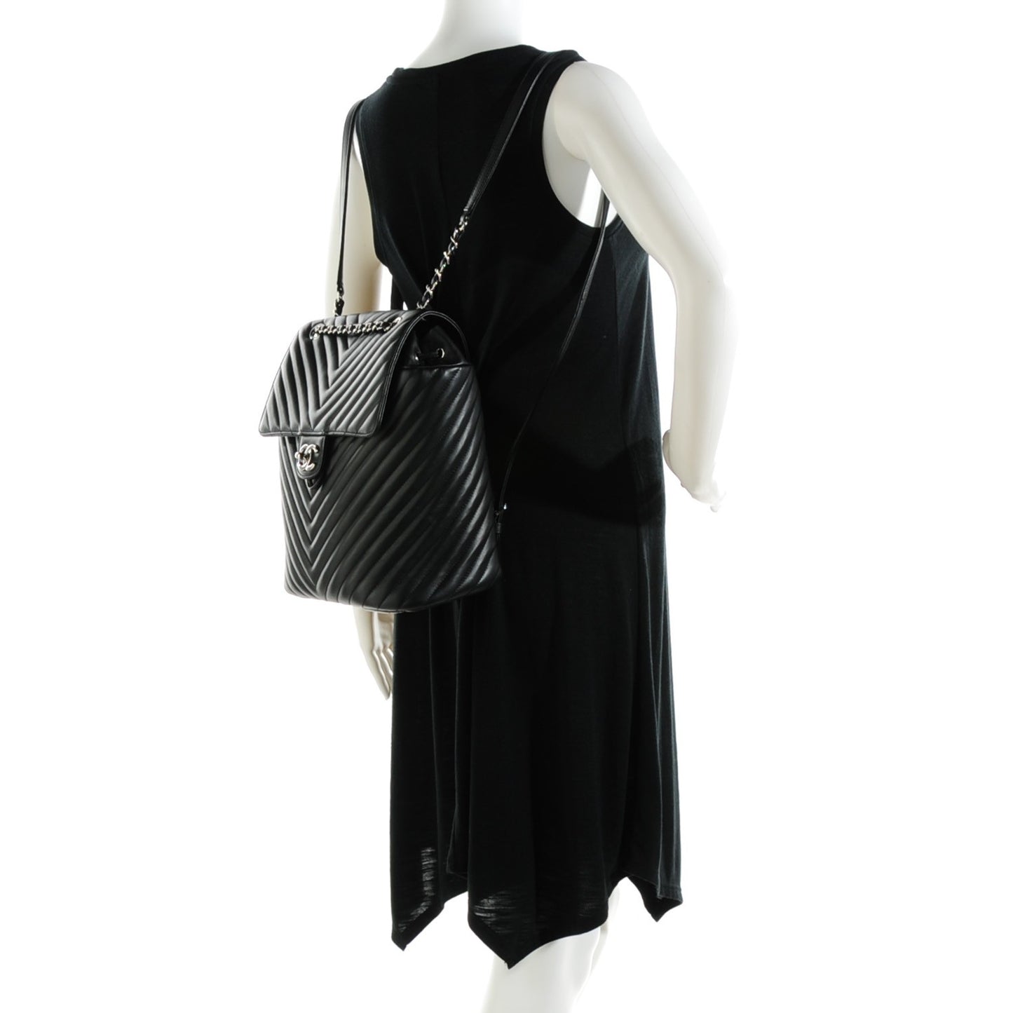 Calfskin Chevron Quilted Large Urban Spirit Backpack Black