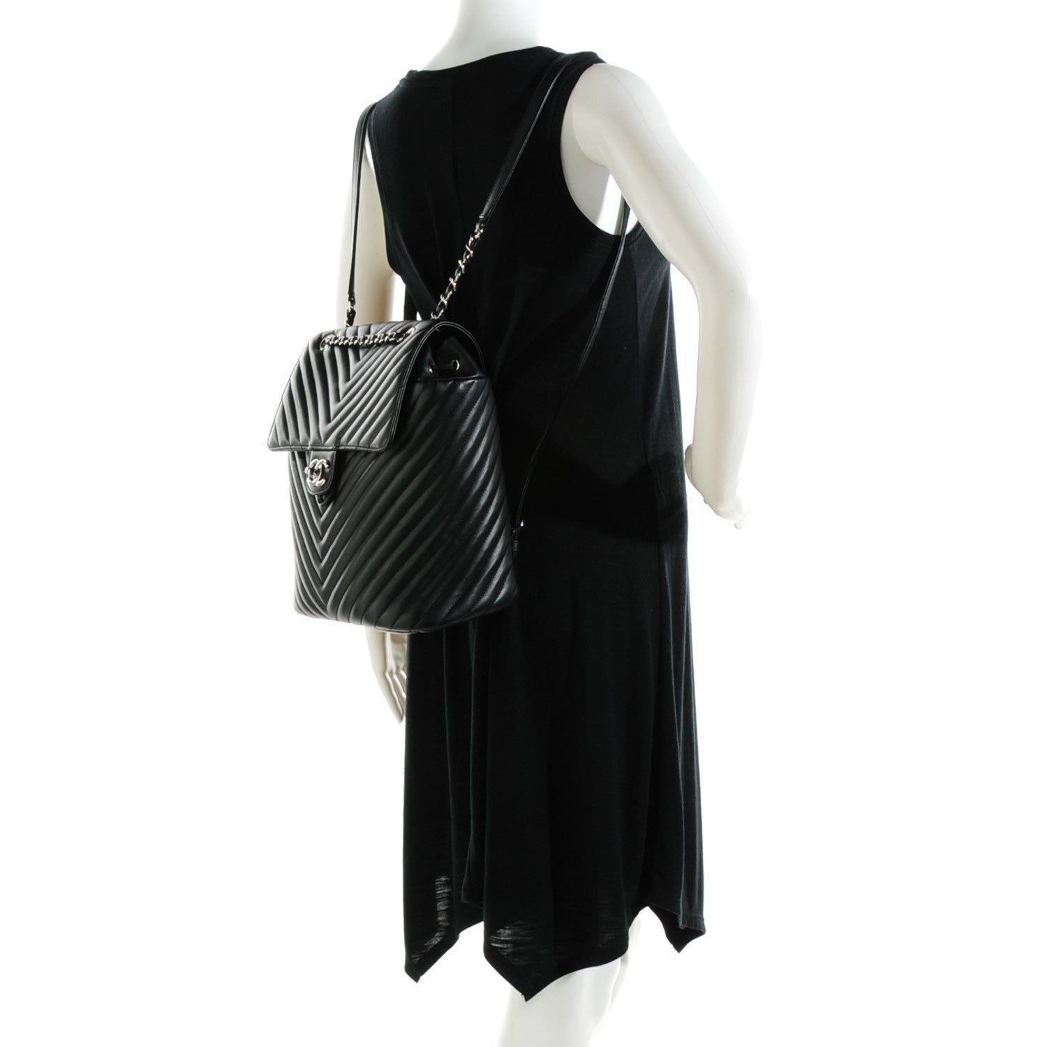 Chanel Calfskin Chevron Quilted Large Urban Spirit Backpack Black 2 of 9