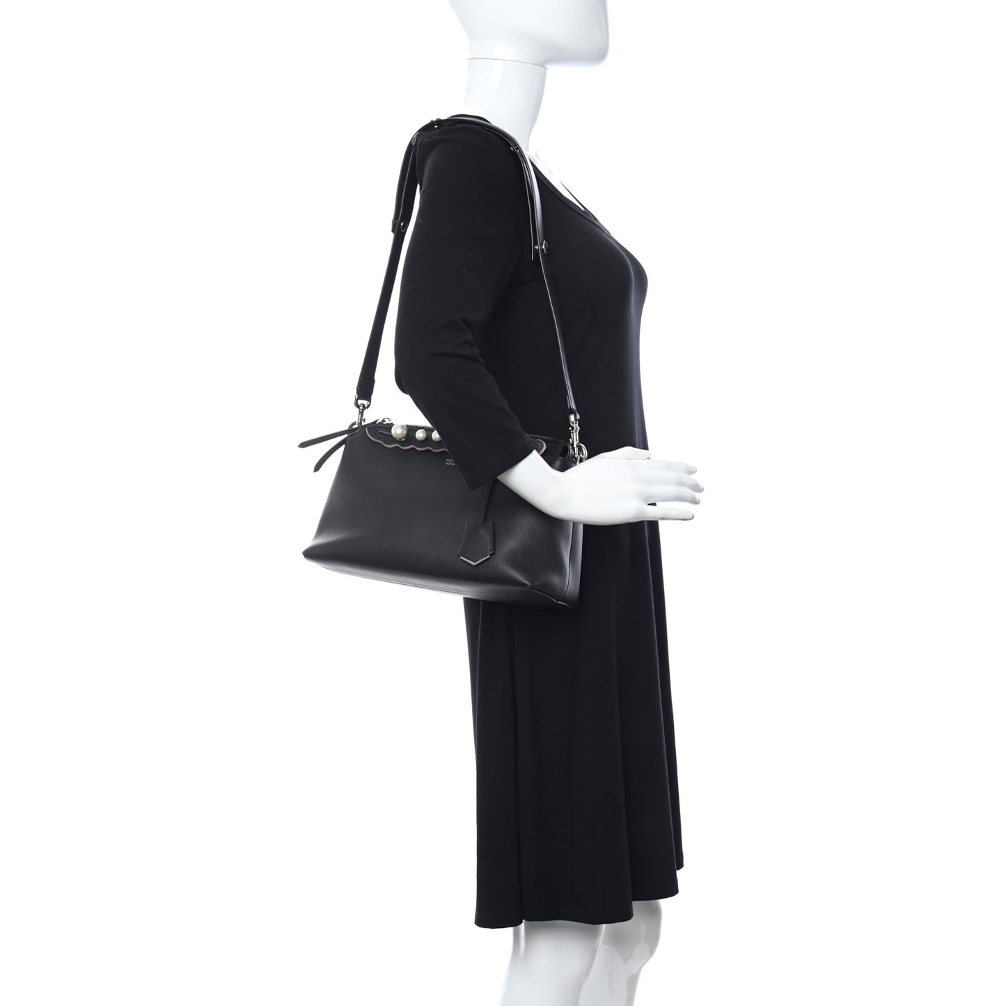 Vitello Dolce Scalloped Pearl Studded Medium By The Way Boston Bag Black