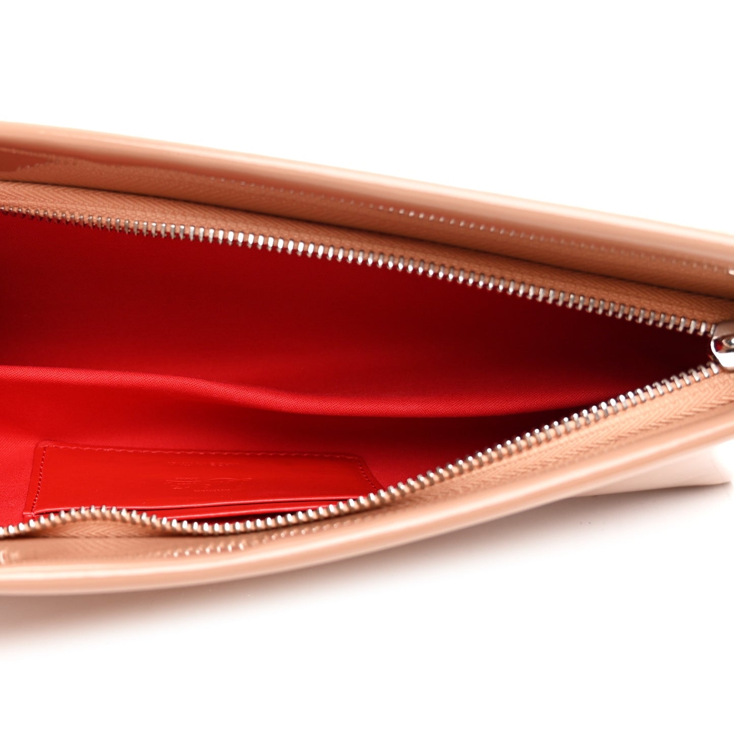 Patent Loubi Twist Zip Clutch Bag Nude