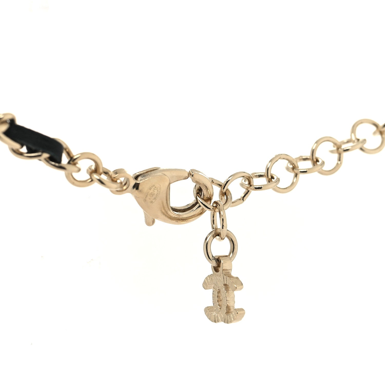 Chanel Metal Calfskin Crystal Double CC Short Necklace Black Gold 4 of 5