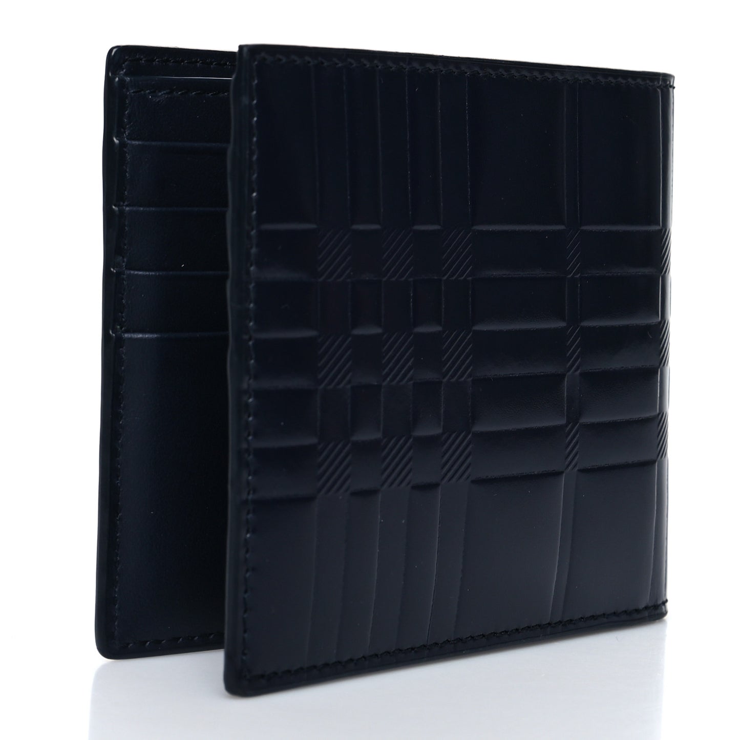 Smooth Calfskin Embossed Check Bi-Fold Wallet Dark Blue