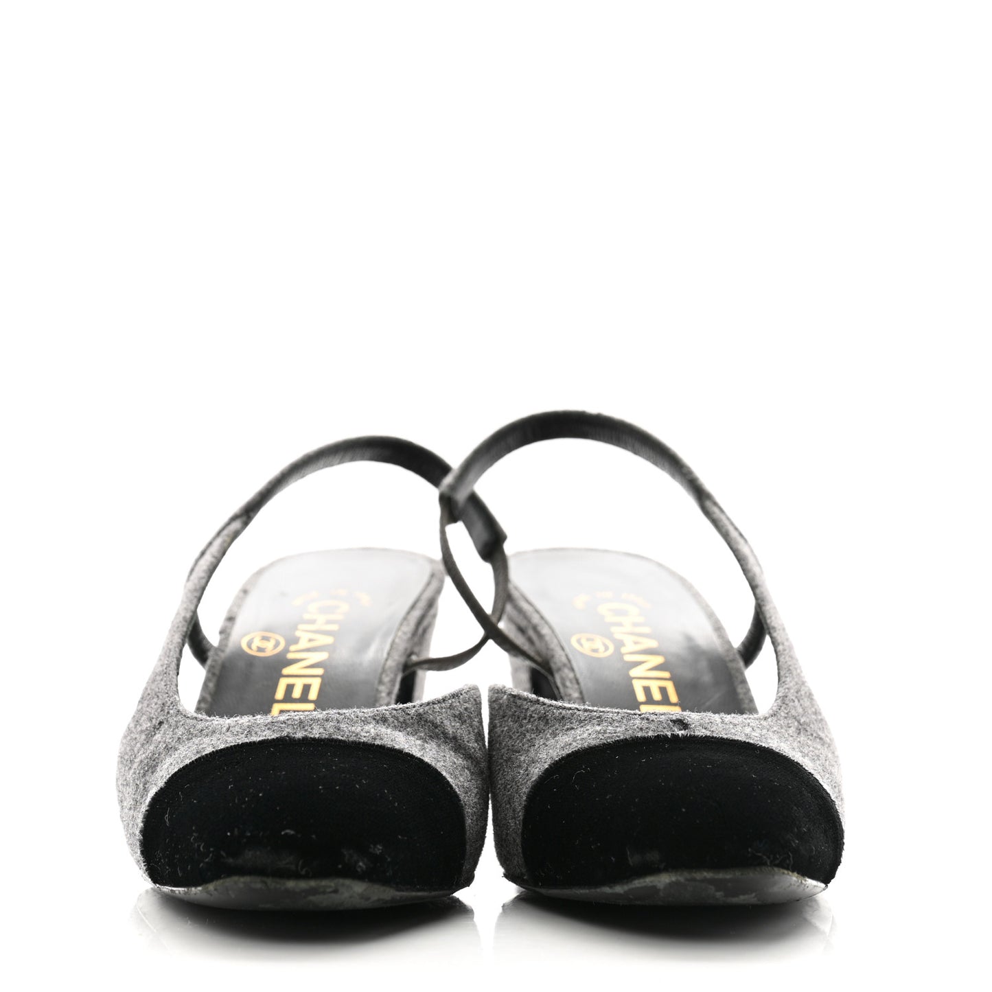Wool Velvet Cap Toe CC Slingback Pumps 35 Black Grey