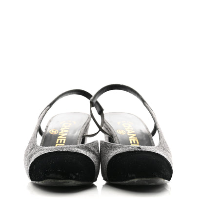 Chanel Wool Velvet Cap Toe CC Slingback Pumps 35 Black Grey 3 of 12