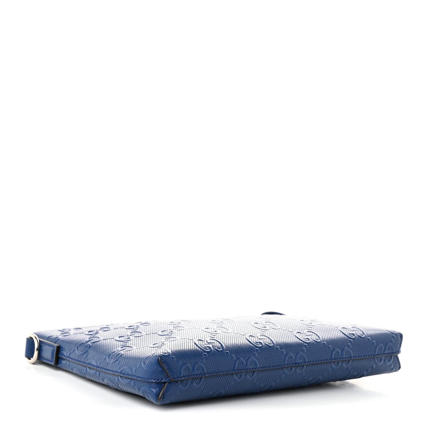 Gucci Calfskin GG Tennis Embossed Medium Wristlet Messenger Bag Intense Metal Blue 4 of 10