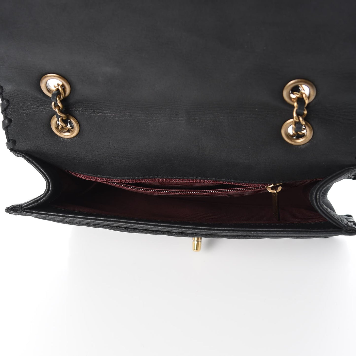 Iridescent Calfskin Small Happy Stitch Flap Black