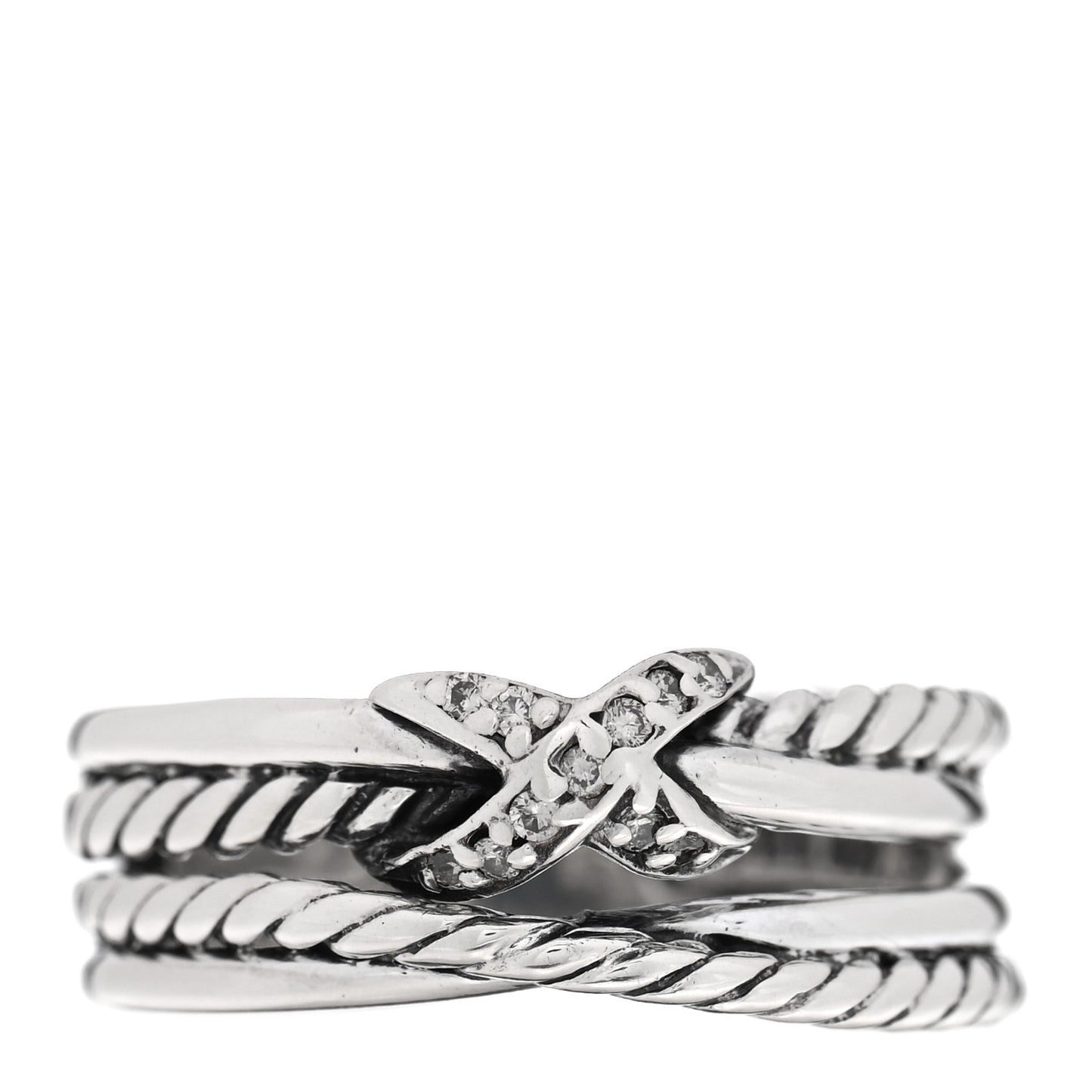 Sterling Silver Diamond X Crossover Ring 52 6